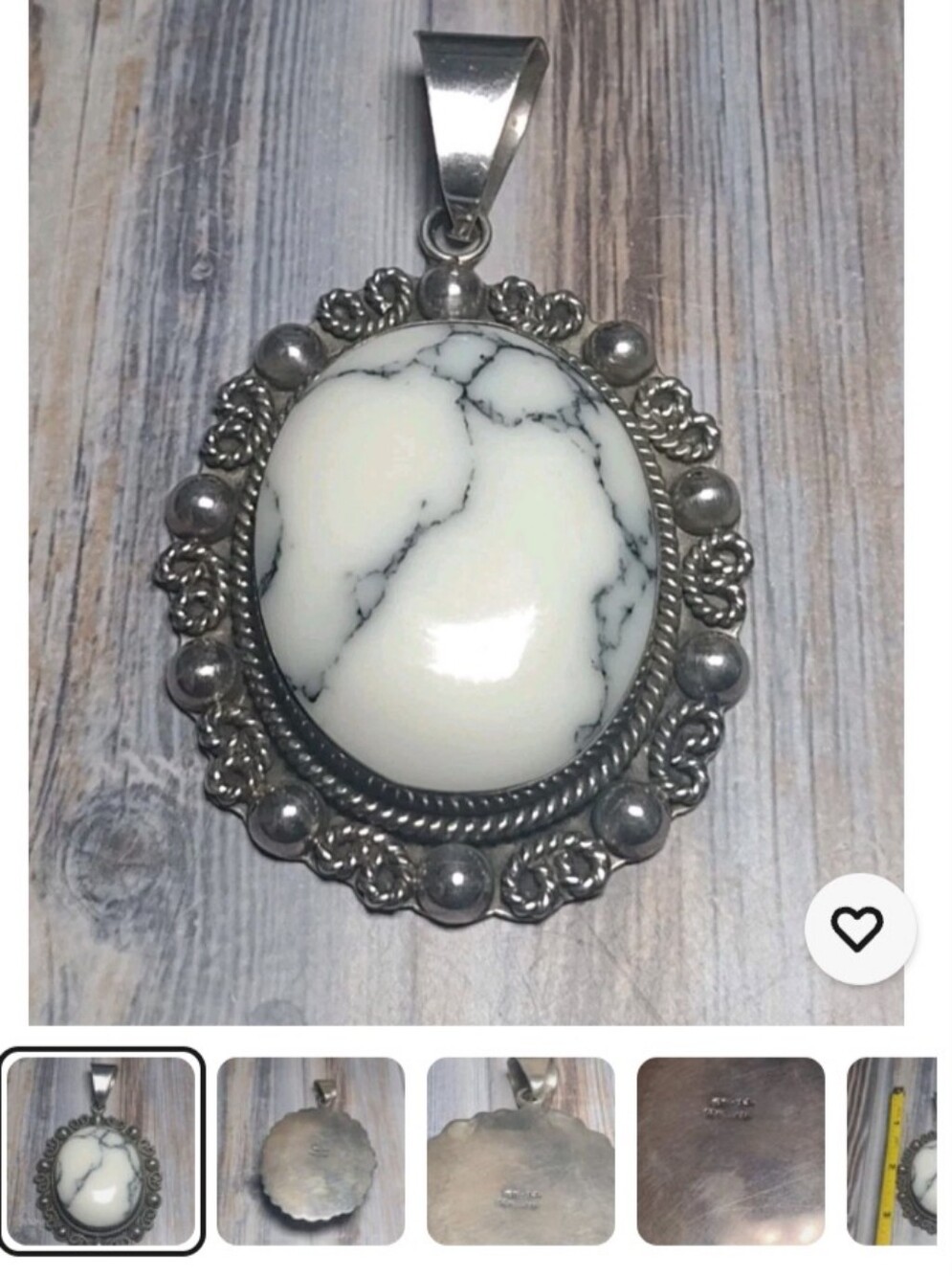 Vintage Mexican Native Howlite Sterling Silver 925 Pendant